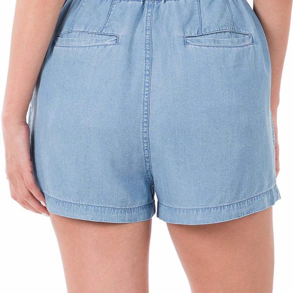 CHAMBRAY DRAWSTRING RUFFLE WAIST SHORTS - Picture 2 of 4